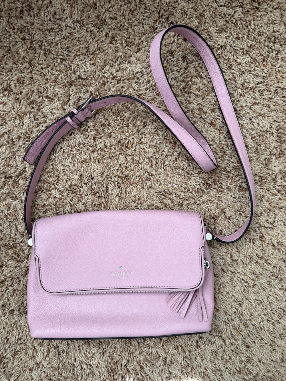 kate spade light pink pebbled leather crossbody with tassel